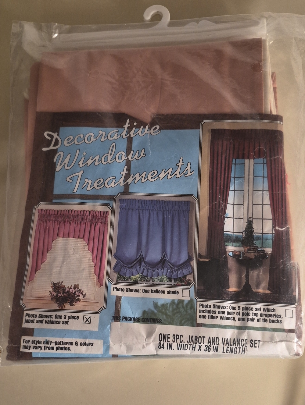New Vintage 3 Piece Jabot and Valance Set in Dusty Rose 84x36 Cottagecore